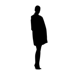 Woman standing in coat, autumn clothing. Isolated vector silhouette