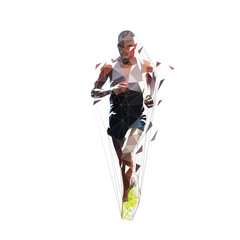 Marathon runner, low polygonal isolated vector illustration, front view. Geometric african american running athlete