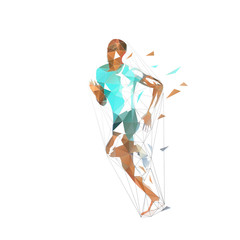 Running man, low polygonal vector illustration. Abstract geometric runner, side view