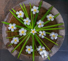 Flowers at an entrance to the Temple of the Sacred Tooth Relic (Dalada Maligawa), Kandy, Sri Lanka