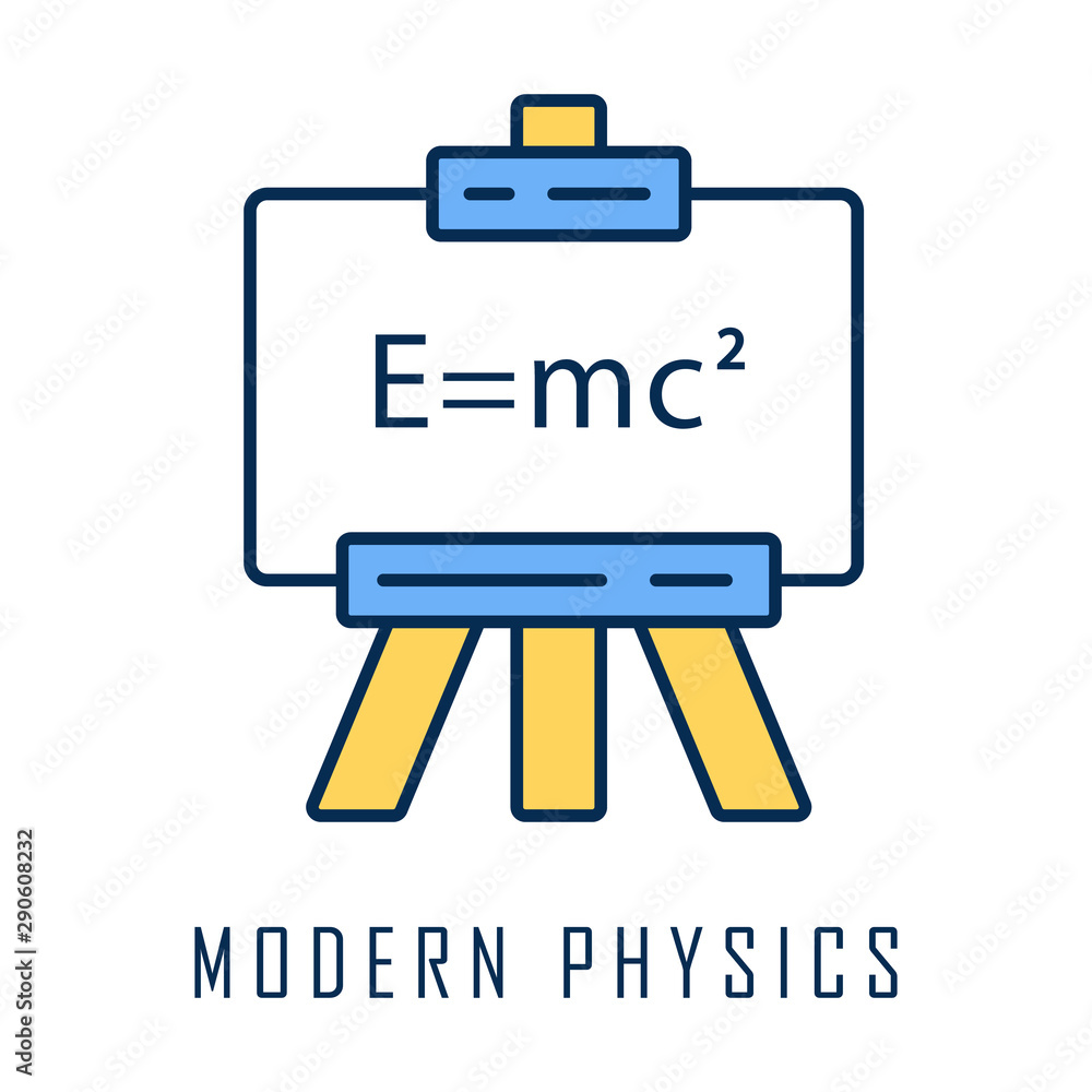 Poster modern physics color icon. theory of relativity and quantum mechanics. branch of physics. up-to-date
