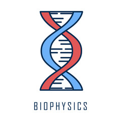 Biophysis color icon. Genetics research. DNA helix molecule structure. Genome scientific studies. Biotechnological, genetical engineering. Chromosome gene. Isolated vector illustration
