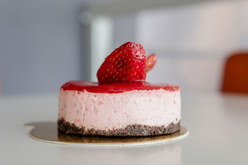 Strawberry mousse accompanied by a delicious espresso coffee