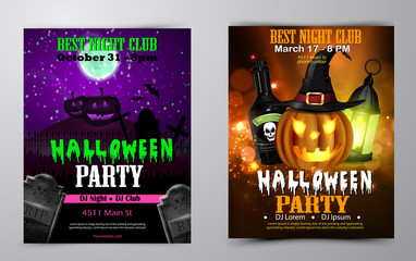 Halloween party flyer set vector