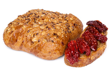 Sun-dried tomatoes and whole grain bread with crisp and seeds of sesame, flax, sunflower, puff pastry.