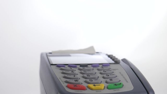 Credit card terminal on a table rotating