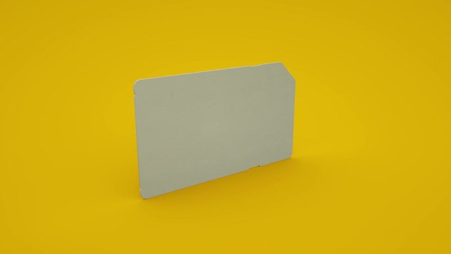 White phone SIM card full rotation endless loop isolated on yellow background with soft shadow. 3d animation