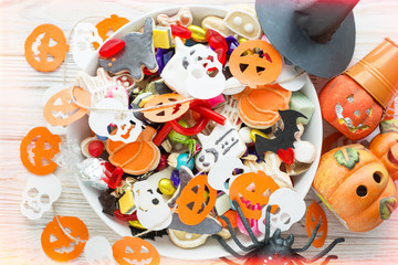 Fototapeta na wymiar Trick or Treat - Halloween Jack o Lantern candy bowl 