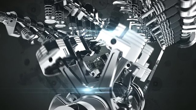 Powerful Working V8 Engine 3D Animation With Lens Effects. Pistons And Other Mechanical Parts Are In Motion.