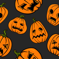 Seamless halloween backgrounds. Vector hand-drawn illustration. Illustration of couple pampkins