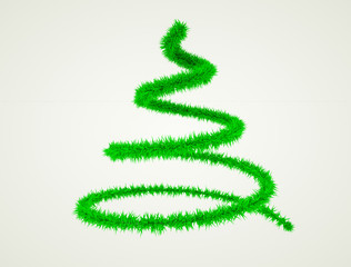 spiral with green hairs stylized christmas tree. 3d rendering. illustration