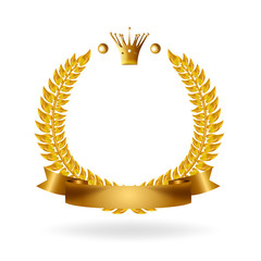 Gold laurel wreath award. Laurel wreath with golden ribbon. Vector award design templates