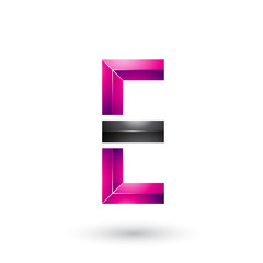 Magenta and Black Geometrical Glossy Letter E Illustration