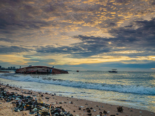 landscape of Beaches with sea and boat crashes , Pattaya Thailand