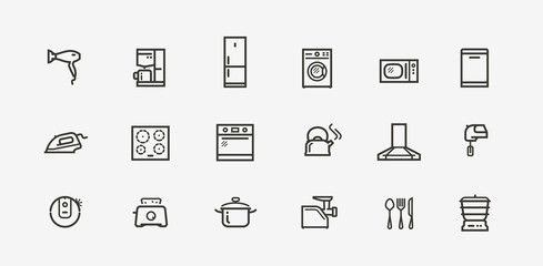 Household appliances icon set. Technology in linear style. Vector illustration