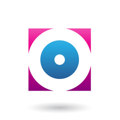 Magenta and Blue Square Icon of a Thick Letter O Illustration