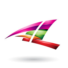 Magenta and Green Dynamic Glossy Flying Letter A and L Illustration