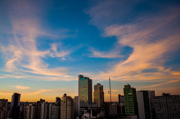 Fototapeta na wymiar Sunset city silhouette in Curitiba Brasil