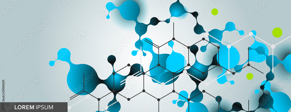 Poster vector color illustration connection molecules and hexagon pattern