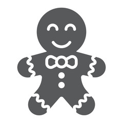 Gingerbread cookie glyph icon, christmas and sweets, xmas dessert sign, vector graphics, a solid pattern on a white background.