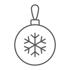 Fototapeta premium Christmas tree ball thin line icon, party and new year, glass toy sign, vector graphics, a linear pattern on a white background.