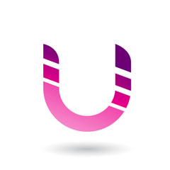 Magenta Striped Bold Icon for Letter U Illustration