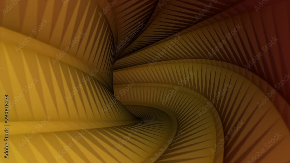 Poster moving slowly through colorful twisted tunnel with convex longitudinal stripes, seamless loop. anima