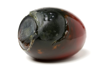 preserved duck eggs on white background