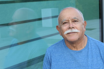 Bald senior man with a mustache 