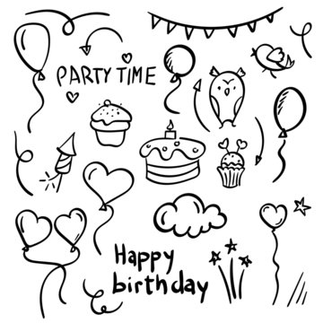 Birthday doddle set, icon set