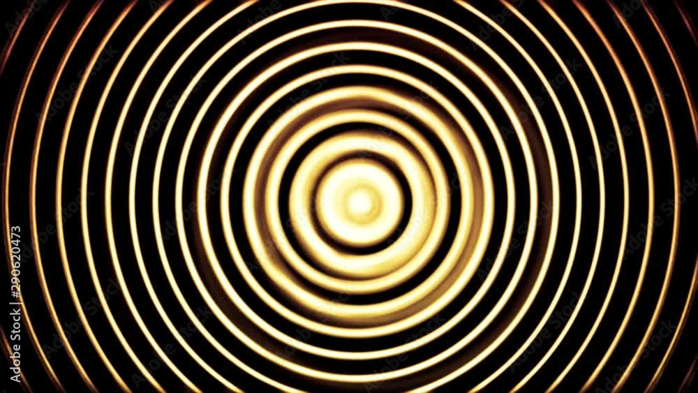 Poster abstract rotating glowing rings on black background, seamless loop. animation. many circles of yello