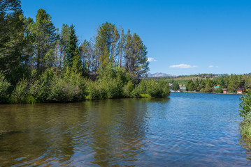 Landscape of a lake and trees near Granby Colorado