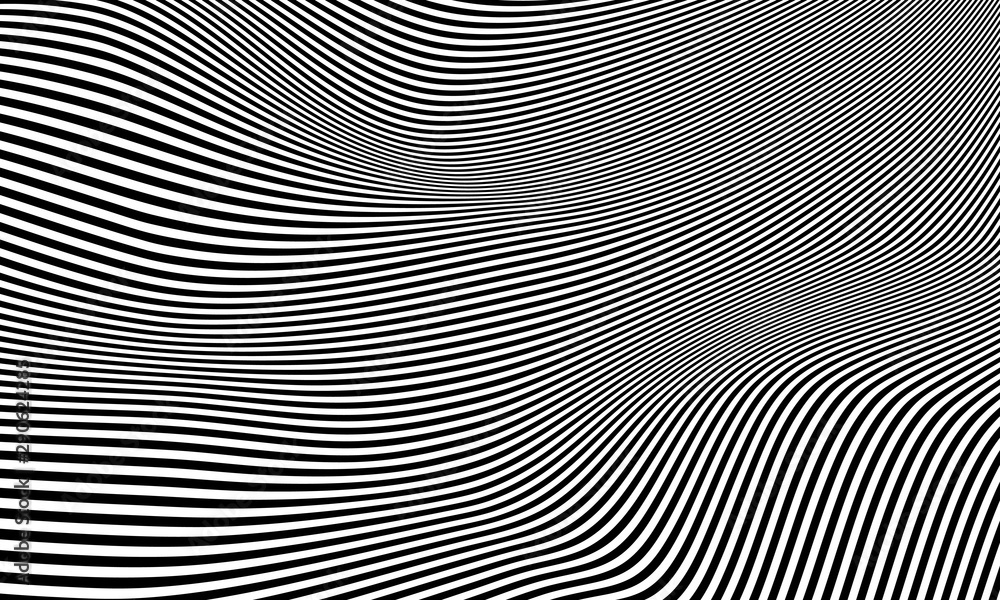 Poster Abstract striped vector textute. Wavy monovhrome background.