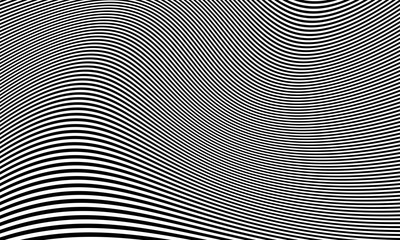 Abstract striped optical illusion vector background.  Modern monochrome texture.