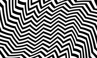 Abstract black and white optical illusion vector design. Striped monochrome backdrop.