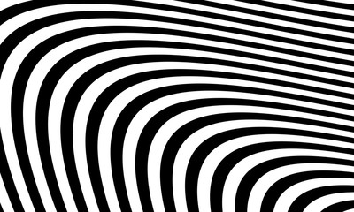 Abstract wavy black and white striped background vector design.