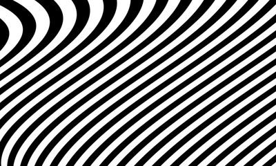 Abstract wavy black and white striped background vector design.