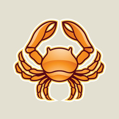 Orange Glossy Crab or Cancer Icon Illustration