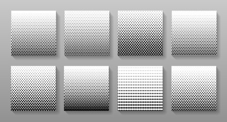 Set of geometric halftone patterns vector design. Fade gradient backgrounds collection.