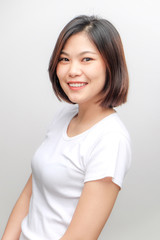 Fototapeta premium Healthy asian women smiling on white background
