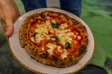 Pizza Margarita with Tomatoes, Basil and Mozzarella Cheese