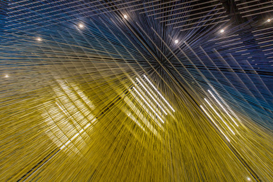 Abstract Blue and Yellow Overlapping Lines Background Design