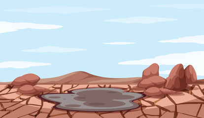 Background scene with drought and mud pond