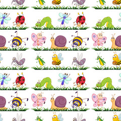 Seamless pattern tile cartoon with insects