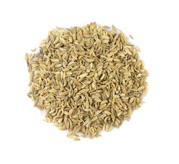 Fennel seeds on a white background. Top view