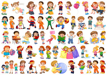 Kids in large group acting our varoous roles