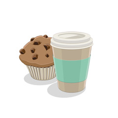 Paper Coffee Cup and Muffin Breakfast Illustration