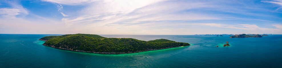Aerial panorama view of beautiful island with blue ocean in Sattahip, Thailand