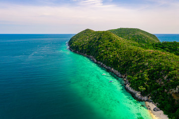 Aerial view of beautiful island with blue ocean in Sattahip, Thailand