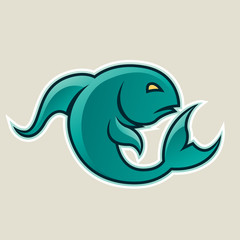 Persian Green Curvy Fish or Pisces Icon Illustration